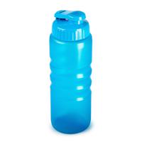 Drinkfles/waterfles/bidon met druksluiting - 650 ml - transparant/blauw - kunststof