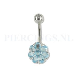 Navelpiercing bloem aquamarijn