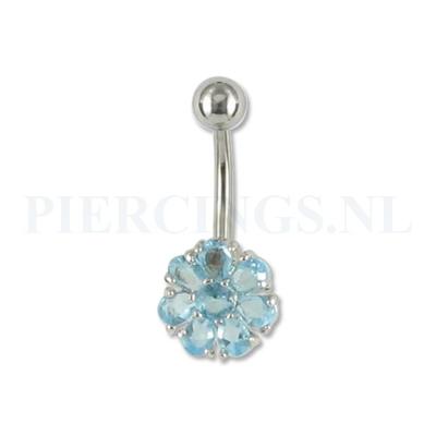 Navelpiercing bloem aquamarijn