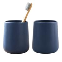 Badkamer beker / tandenborstelhouder Earth Serie - 2x - Keramiek - donkerblauw - 8 x 10 cm