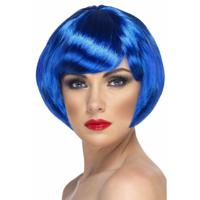 Carnaval verkleed damespruik met kort haar - blauw - Supermodel Bobline