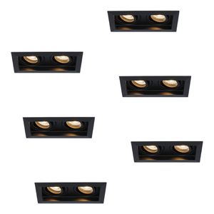 HOFTRONIC™ Set van 6 Durham Inbouwspots Dubbel Zwart - GU10 5 Watt 400 lumen - 2700K Warm wit - Kantelbaar - IP20 - Rechthoek