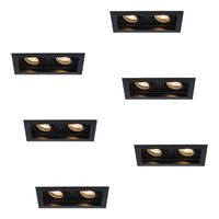 HOFTRONIC™ Set van 6 Durham Inbouwspots Dubbel Zwart - GU10 5 Watt 400 lumen - 2700K Warm wit - Kantelbaar - IP20 - Rechthoek