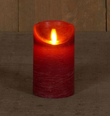 B.o.t. kaars wax rustiek bewegende vlam 7.5x12.5cm bordeaux 3xaaa/timer - Annas collection