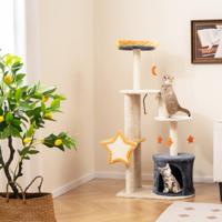 128 CM Schattige Kattenboom Kattentoren met Meerdere Verdiepingen en Sisal Krabpalen & Plank Pluche Zitstok Hangend Speelgoed
