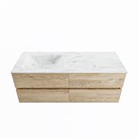 MONDIAZ VICA-DLUX 130cm badmeubel onderkast Washed Oak 4 lades. Inbouw wastafel CLOUD links zonder kraangat, kleur Opalo. - thumbnail