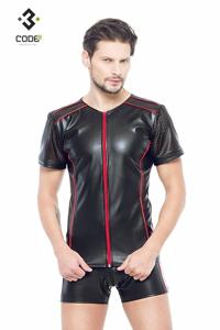 * Code8 by XXX COLLECTION Eco-leder shirt met Mesh mouwen rood (XS-XL)