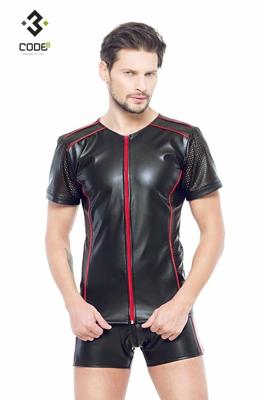 * Code8 by XXX COLLECTION Eco-leder shirt met Mesh mouwen rood (XS-XL)