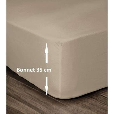LOVELY HOME Hoeslaken 100% katoen 180x200cm - Muts 35cm - Beige