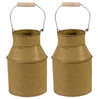 Melkbus plantenpot/bloempot - 2x - zink - oud goud - binnen/buiten - D15 x H24 cm