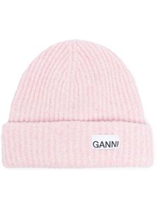 GANNI bonnet en maille nervurée à patch logo - Rose