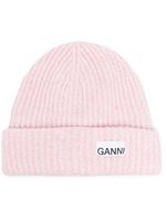 GANNI bonnet en maille nervurée à patch logo - Rose