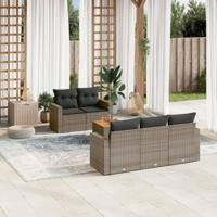 6-delige Loungeset met kussens poly rattan grijs