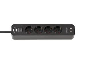 Brennenstuhl stekkerdoos met schakelaar 4 aansluitingen + 2 usb-poorten zwart