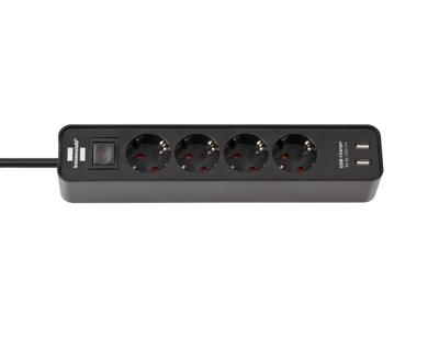 Brennenstuhl stekkerdoos met schakelaar 4 aansluitingen + 2 usb-poorten zwart