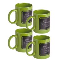 Luxe krijt koffiemok/beker - 4x - groen - keramiek - met zwart schrijfvlak - 350 ml