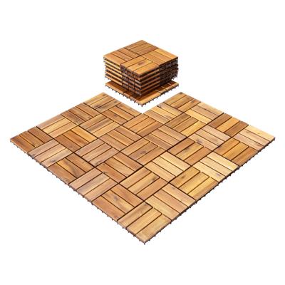 27 Stuks Houten Tegels Balkonvloeren Wpc-Terrasplanken Acaciahout 30 x 30 x 2,4 cm Gereedschapsvrije Montage (Ruitpatroon)