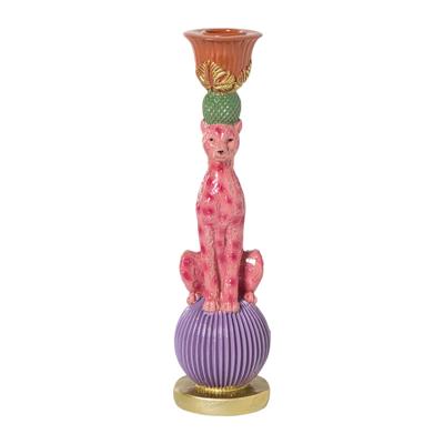 Kandelaar luipaard - multikleur - ø7x25 cm