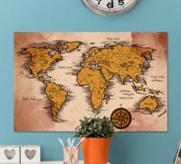Wereldkaart canvas schilderij Vintage met namen