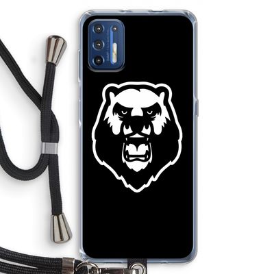 Angry Bear (black): Motorola Moto G9 Plus Transparant Hoesje met koord