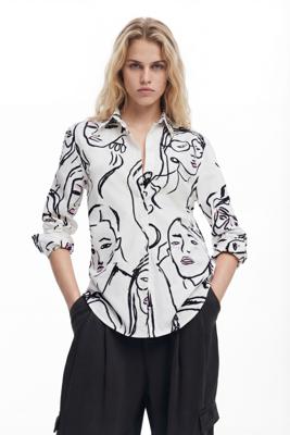 Gezichtendessin overhemd - WHITE - XL