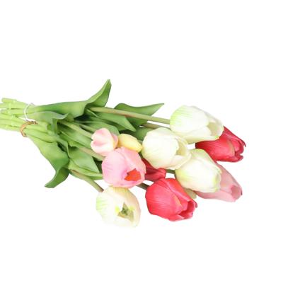 Kunst tulpen boeket Sally - 7x stuks - roze/creme - real touch - 47 cm - kunst zijdebloemen