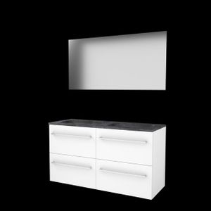 Basic-Line Ultimate 46 badkamermeubelset - 120x46cm - met grepen - 4 lades - hardsteen wastafel - 2 kraangaten - Spiegel - verlichting MDF lak Ice White 1813327