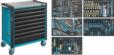 HAZET Gereedschapwagen - Assistent 179NXL - assortiment 179NXL-8/440 - 440-delig - Laden, ondiep: 7× 81 x 696 x 398 mm - Laden, diep: 1× 166 x 696 x