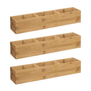 Lade/kast/badkamer organizer - 3x - 3 vaks - L38 x B8 x H7 cm - bamboe hout - lichtbruin - met indel