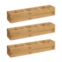 Lade/kast/badkamer organizer - 3x - 3 vaks - L38 x B8 x H7 cm - bamboe hout - lichtbruin - met indel - thumbnail