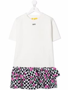 Off-White Kids robe volantée à mélanges d'imprimés - Blanc