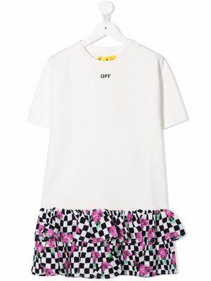 Off-White Kids robe volantée à mélanges d'imprimés - Blanc