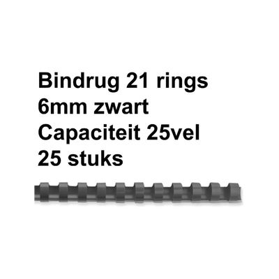 Bindrug Fellowes 6mm 21rings A4 zwart 25stuks