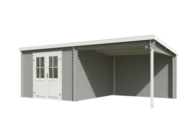 Blokhut met overkapping Orlando 581x292 Platinum Grey-Wit - Outdoor life