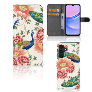 Telefoonhoesje met Pasjes voor Samsung Galaxy A15 Pink Peacock