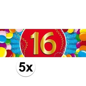 5x 16 Jaar leeftijd stickers verjaardag versiering   -