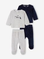 Set van 2 fluwelen pyjama's voor babyjongens met fosforescerende planeten set inkt