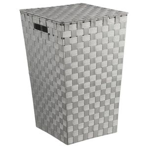 Wasmand gevlochten Rotan - grijs - 57 liter - 33 x 33 x 53 cm - met deksel