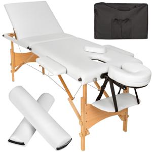 tectake® - 3 zones massagetafel-set Daniel met 3cm matras, rolkussens en houten frame - wit - 404749