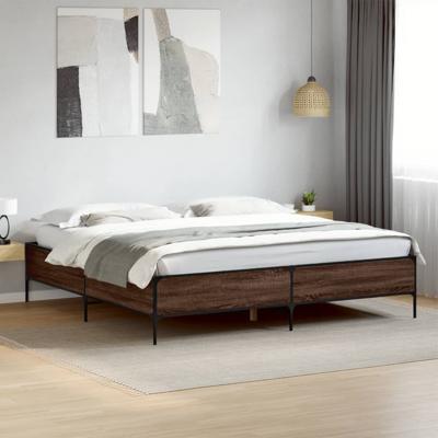 Bedframe bewerkt hout metaal bruin eikenkleur 200x200 cm