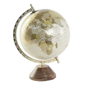 Wereldbol/globe op voet - kunststof - beige/goud - home decoratie artikel - D20 x H30 cm