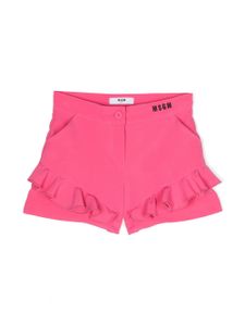 MSGM Kids short volanté à logo brodé - Rose