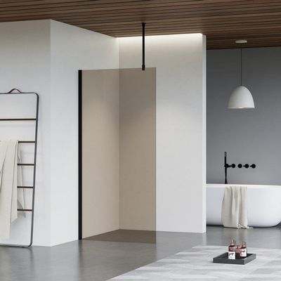 Fortifura Galeria inloopdouche - 40x200cm - rookglas - plafondarm - mat zwart SW797934/SW797905/SW804542