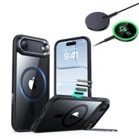 iPhone Air Bundle Classic Hybrid Magnetic Case (Camera Control, Stash Stand) and Magnetic Charging Pad (Qi2) - Clear Black