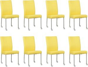 Set van 8 Felgele leren moderne eetkamerstoelen Comfort - poot rond rvs met wiel - Hermes Leer Yellow (felgeel leer)