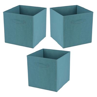 Opbergmand/kastmand Square Box - 3x - karton/kunststof - 29 liter - petrol blauw - 31 x 31 cm
