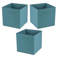 Opbergmand/kastmand Square Box - 3x - karton/kunststof - 29 liter - petrol blauw - 31 x 31 cm