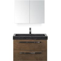 Seville Badmeubelset 80 cm - Tabacco - Wastafel Hardsteen Wit Lucca met Spiegelkast