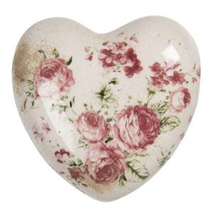 Clayre & Eef Decoratie Hart 11x11x4 cm Beige Roze Keramiek Hartvormig