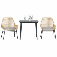 3-delige Tuinset met kussens poly rattan glas bruin